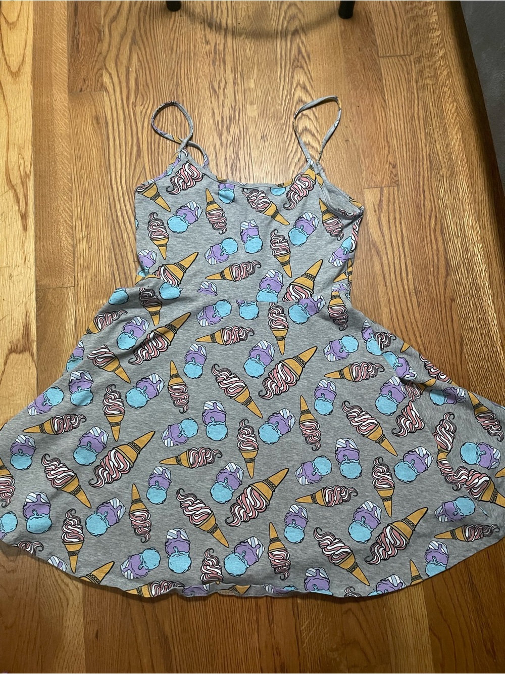 Divided Grey Mini Dress with Purple & Blue Ice Cream Print